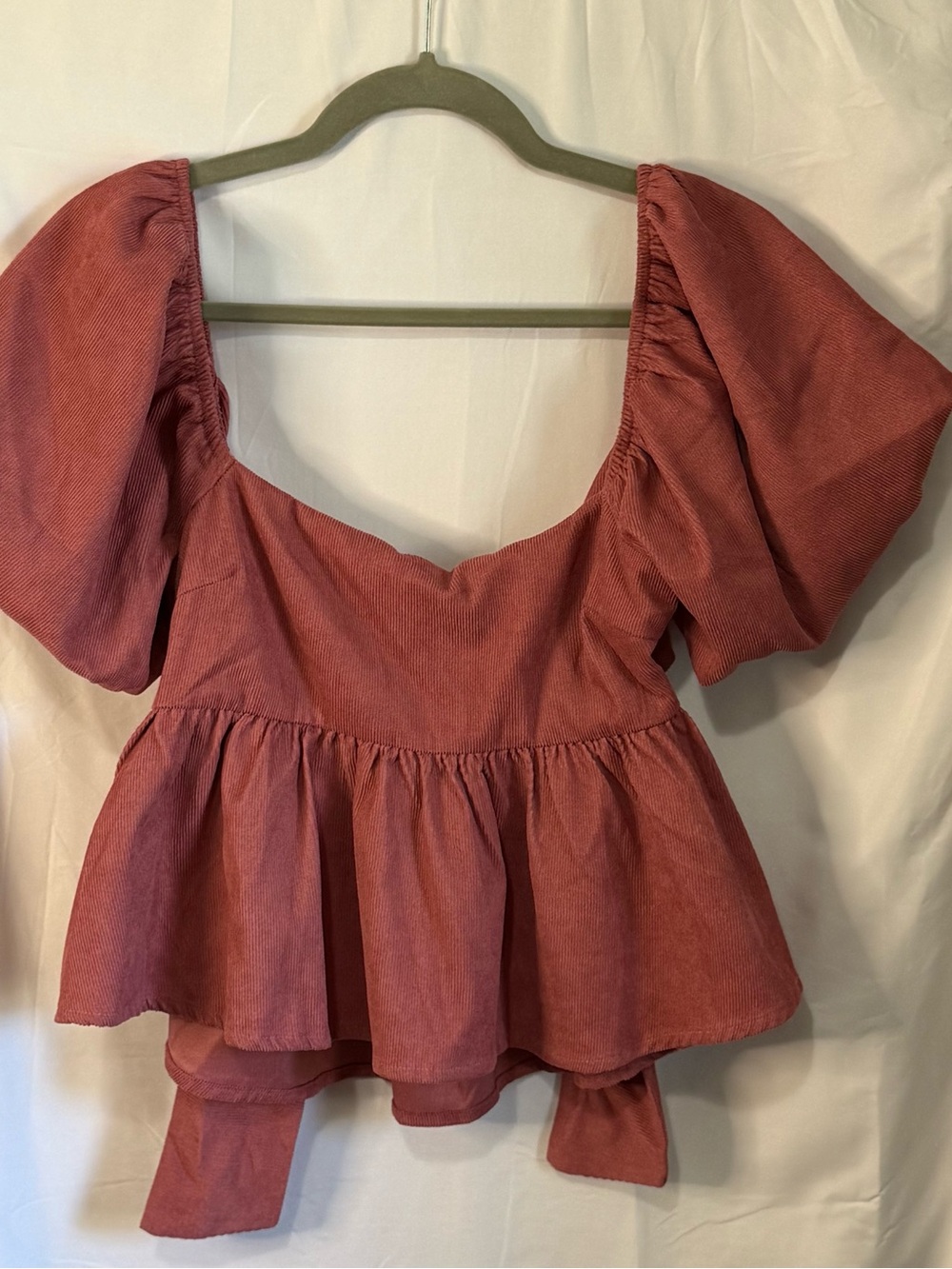 Women’s Gypsy Hippie Boho Rust Peplum Puff Sleeve Blouse